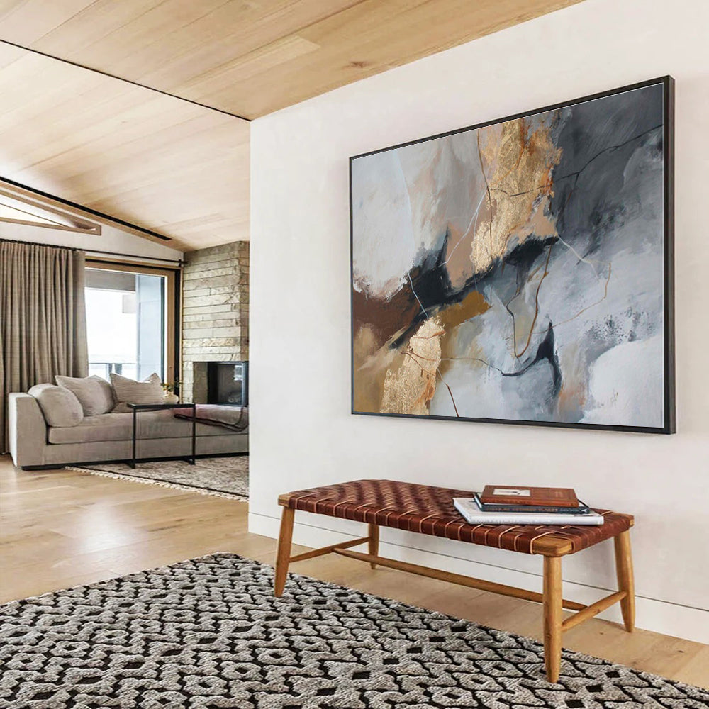 Gray, Brown, Gold Abstract Painting – Artistic Acrylic Composition WB046