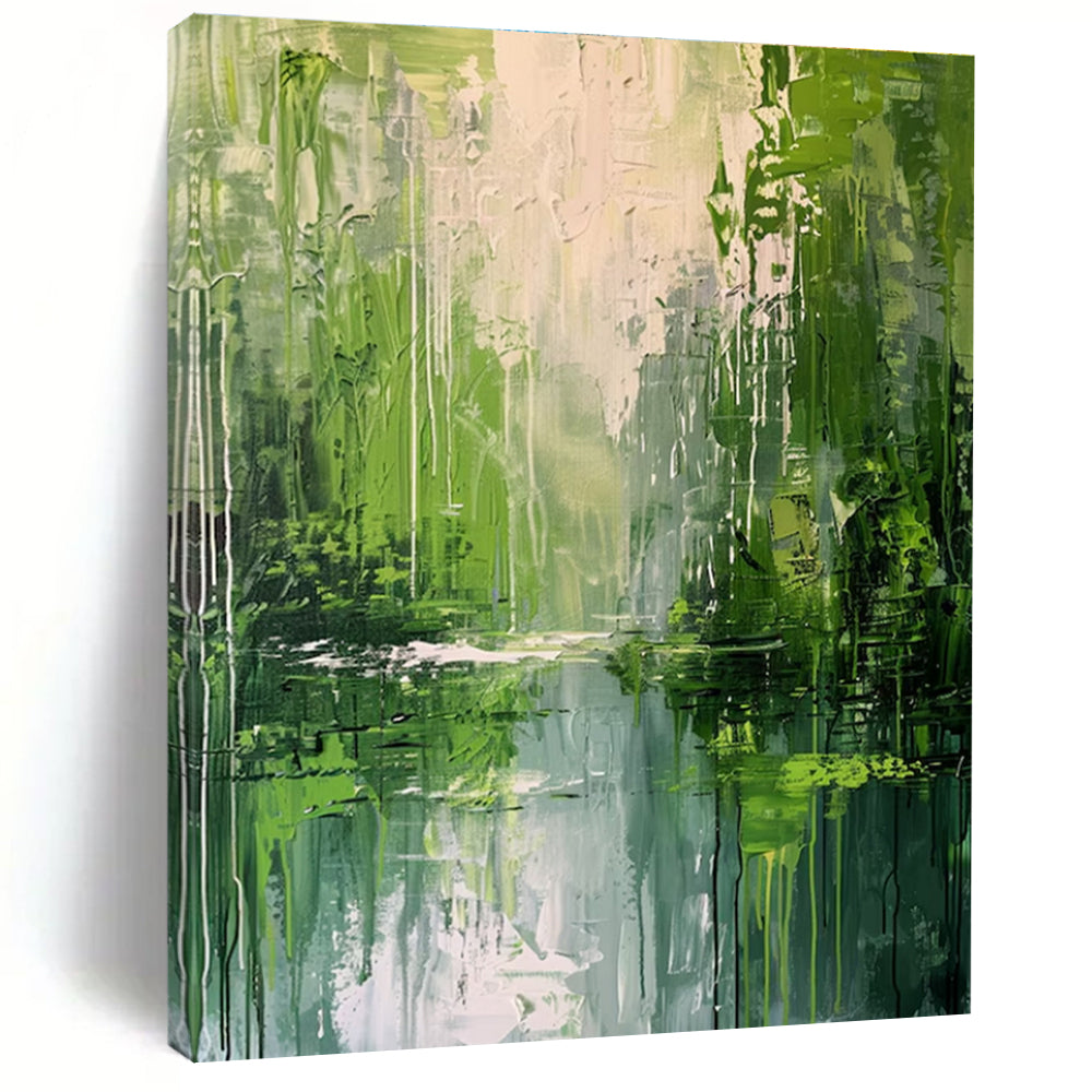 Hand Painted Art Green Textured Landscape Abstract Art HS200