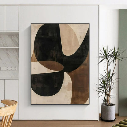 Hand Painted Art Black, Brown, and Beige Geometric Abstract Composition HS600