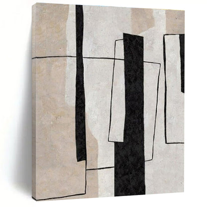 Modern Art Acrylic Black, Beige, and White Geometric Abstract Art HS697