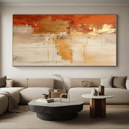 Warm Tones Abstract Art with Gold and Orange Accents HS590