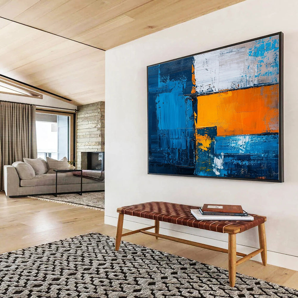 Huge Size Blue and Orange Abstract Geometric Painting WB068