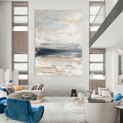 Beige, Blue, White Abstract Textured Art For Living Room and Bedroom WS450
