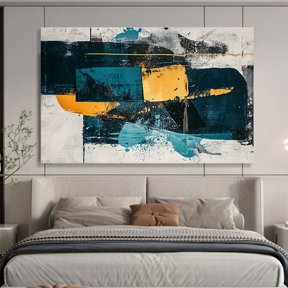 Hand Painted Art with Teal, Yellow, Black and White Colors, Geometric Abstract Theme WB326