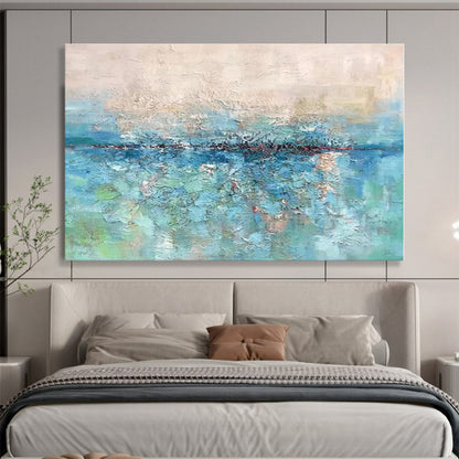 Oversized Canvas Art Blue and Green Abstract Textured Landscape Painting WB092