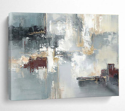 Big Size Gray, Gold and Black Abstract Geometric Painting WB090
