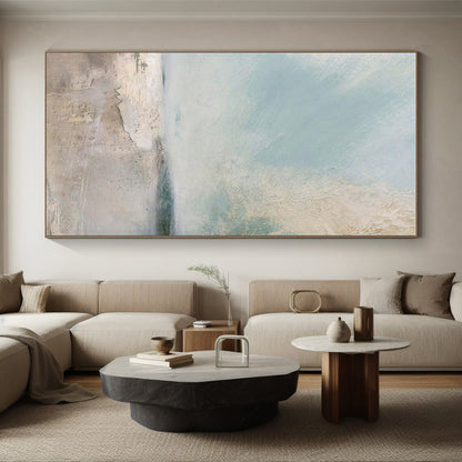 Hand Painted Art Blue, Beige, and White Textured Abstract Landscape HS711