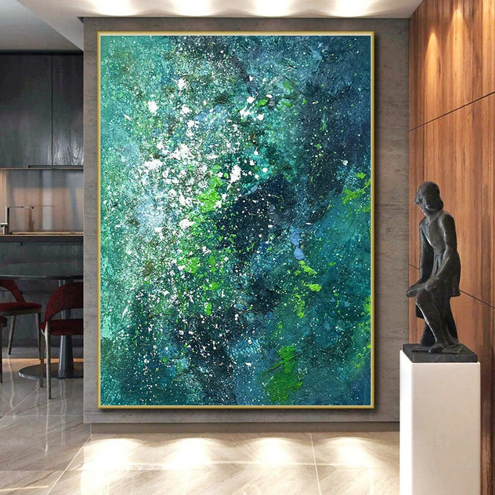 Teal and Green Textured Abstract Painting HS568