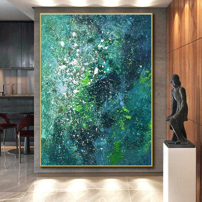 Teal and Green Textured Abstract Painting HS568