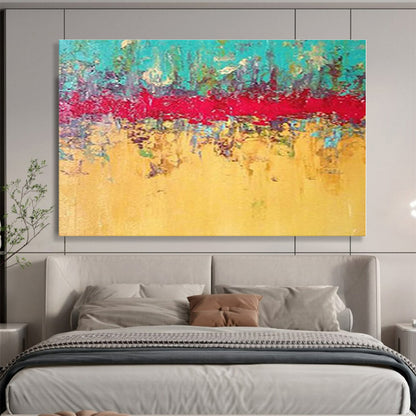 Huge Size Turquoise, Red and Yellow Abstract Textured Painting WB097
