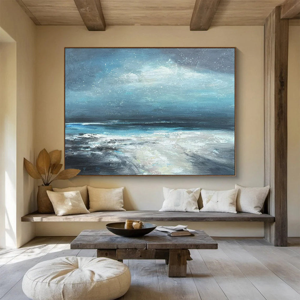 Blue, Gray, White Abstract Seascape Art For Sale WB410