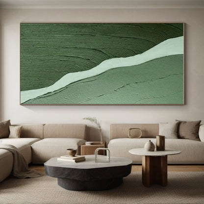 Handmade Art Green Textured Abstract Wave-Like Art, Large Contemporary Wall Art HS543