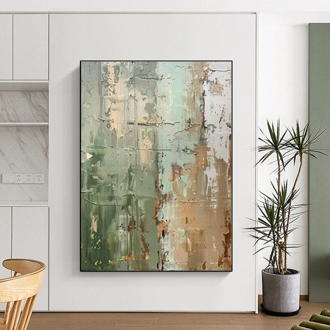Handmade Art Earthy Greens and Neutrals Textured Abstract Art HS595
