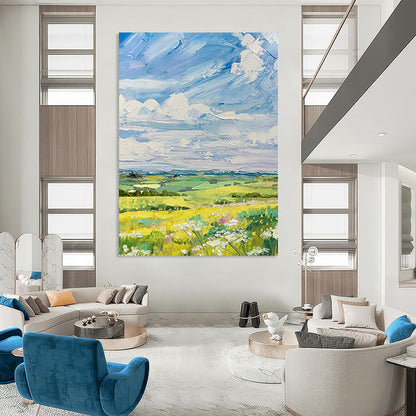 Blue, Green, Yellow Abstract Landscape Art For Living Room and Sunroom WS420