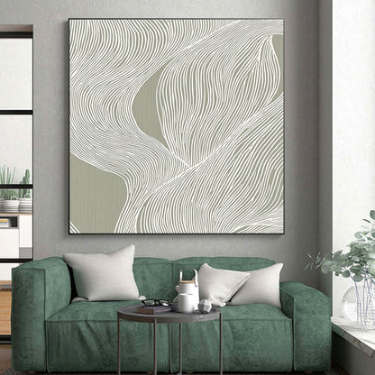 Hand Painted Art Green and White Linear Abstract Art HS192