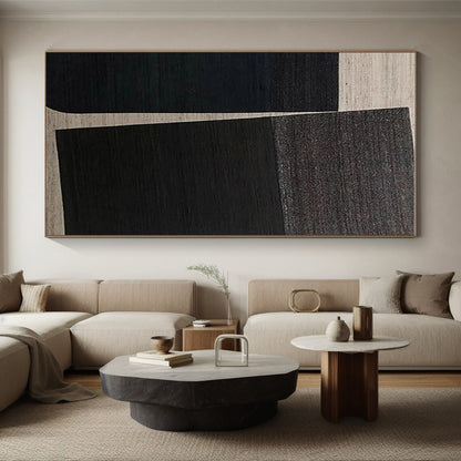 Huge Size Black and Beige Geometric Abstract Art, Large Painting In Living Room HS549