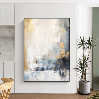 Unique Abstract Art Gray, Gold, and White Textured Abstract Art HS753