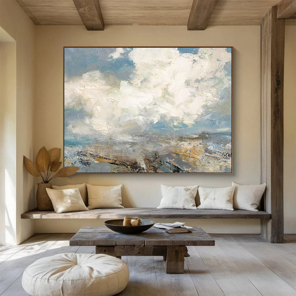 Blue, Gray, Beige Abstract Cloudscape Art For Sale WB385