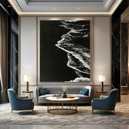 Black, White Abstract Seascape Art For Bathroom and Coastal-Themed Living Room WS454