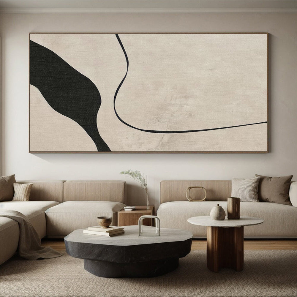 Handmade Art Black & Beige Line Abstract, Minimalist Canvas Art HS368