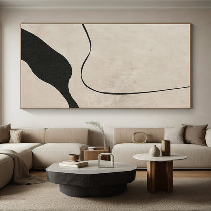 Handmade Art Black & Beige Line Abstract, Minimalist Canvas Art HS368