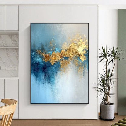 Acrylic Modern Art Paintings Blue and Gold Abstract Textured Painting For Sale HS116