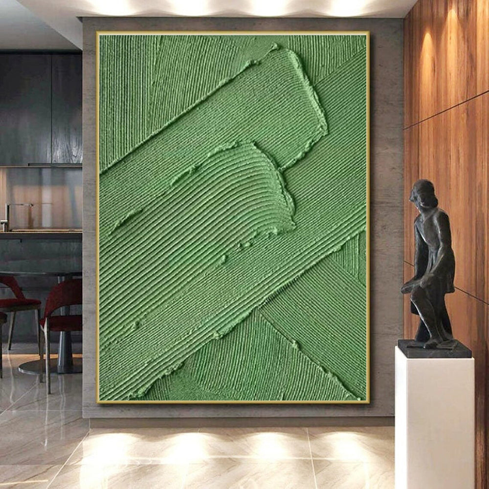 Unique Abstract Art Green Textured Abstract, Large Contemporary Wall Art HS340