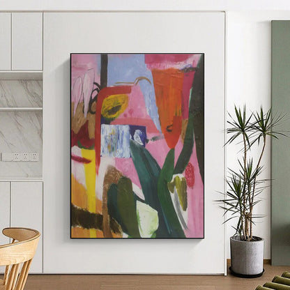 Cool Abstract Paintings Pink, Orange, and Green Dynamic Abstract Painting On Canvas HS775