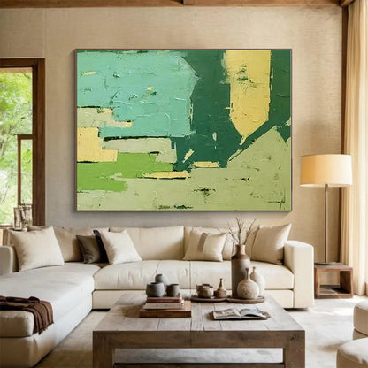 Acrylic Modern Art Paintings Green, Beige, and Teal Geometric Abstract Painting On Canvas HS799