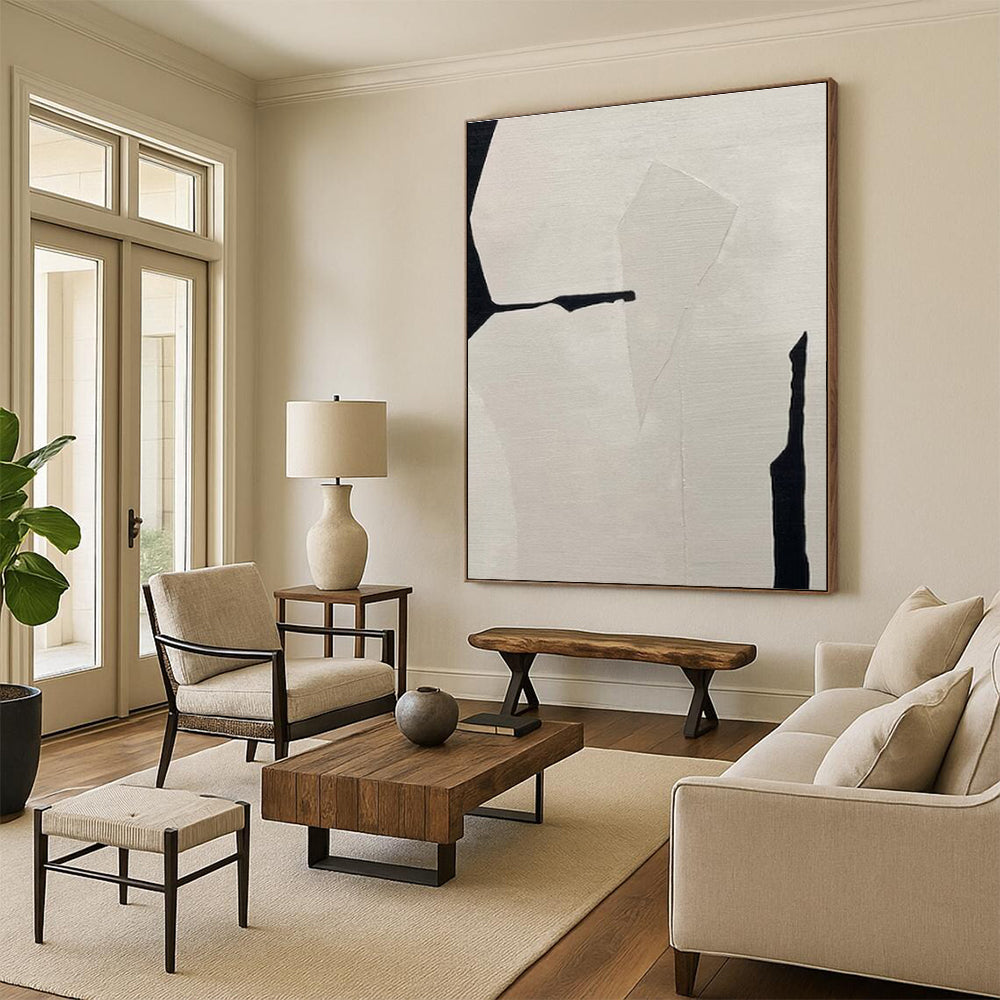 Minimalist Canvas Art Black and White Geometric Abstract Painting On Canvas HS794