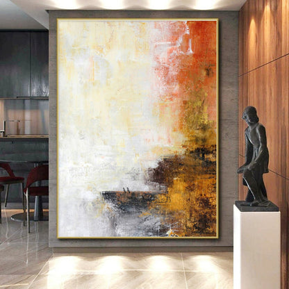 Unique Abstract Art Orange, Yellow & Gray Textured Abstract, Large Contemporary Wall Art HS292