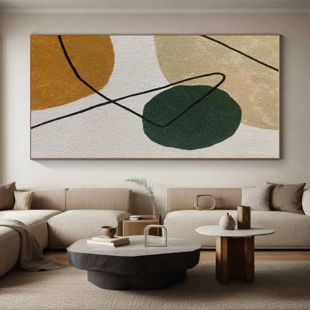 Minimalist Canvas Art Green, Beige, and Black Geometric Abstract Painting On Canvas HS777