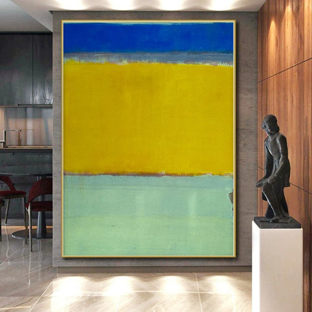 Modern Art Acrylic Blue and Yellow Abstract Color Field Painting For Sale HS105