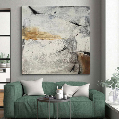 Unique Abstract Art Gray, Beige & Black Textured Abstract, Large Contemporary Wall Art HS259
