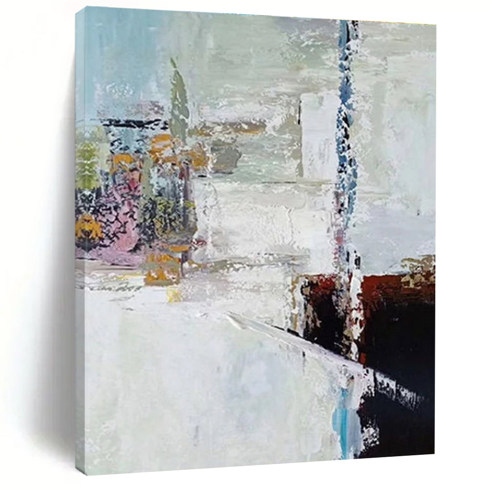 Unique Abstract Art White, Black & Pastel Multilayered, Acrylic Modern Art Painting HS214