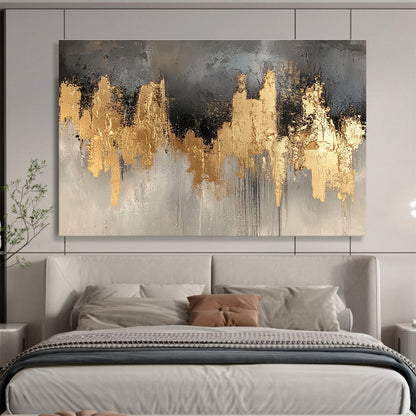 Big Size Gray, Gold, and Black Abstract Cityscape - Acrylic Painting WB296