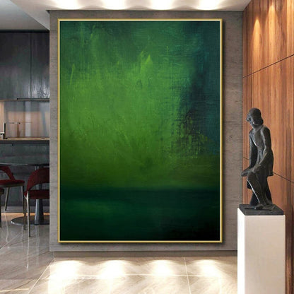 Hand-Painted Green Abstract Misty Landscape Painting For Sale HS042