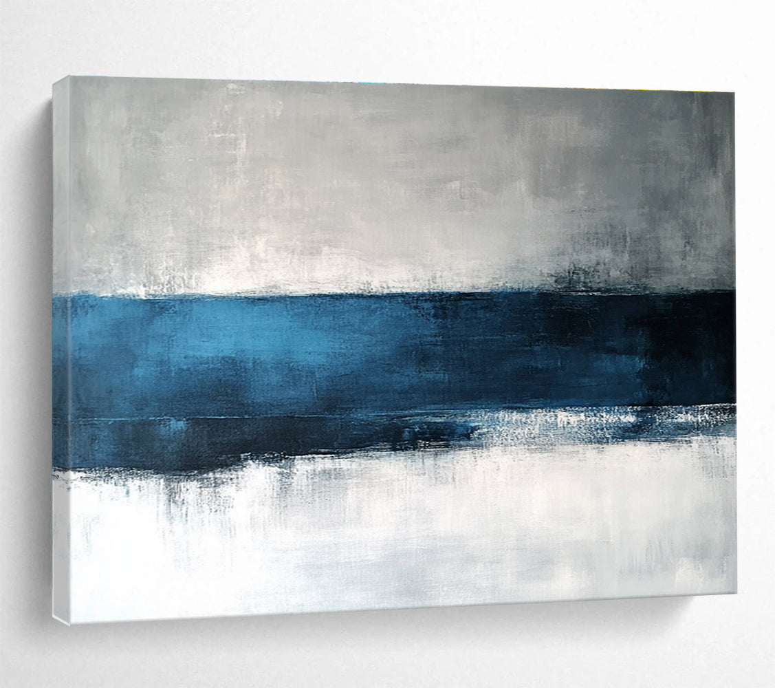 Big Size Blue, Gray, and White Abstract Minimalist Seascape - Acrylic Painting WB282