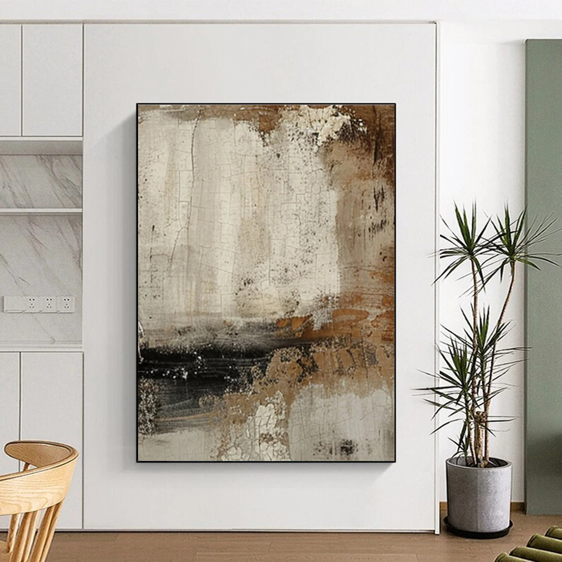 Modern Art Acrylic with Beige, Brown, Black and Gray Colors, Textured Abstract Theme HS489