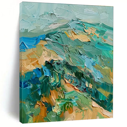 Acrylic Modern Art Paintings Teal, Green, and Beige Textured Abstract Painting On Canvas HS790