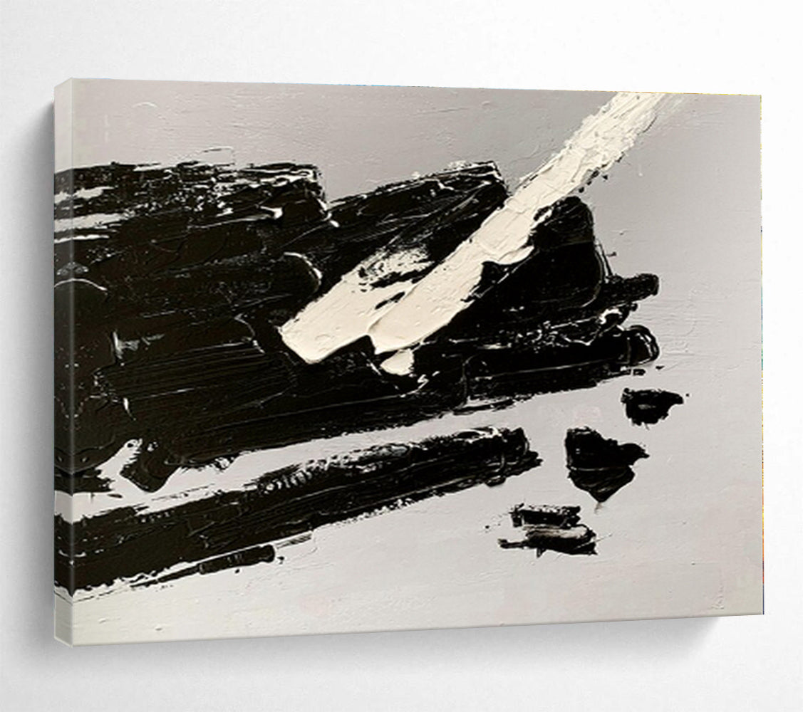 Oversized Canvas Art Black and White Abstract Textured Painting WB073