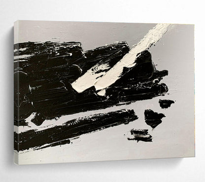 Oversized Canvas Art Black and White Abstract Textured Painting WB073