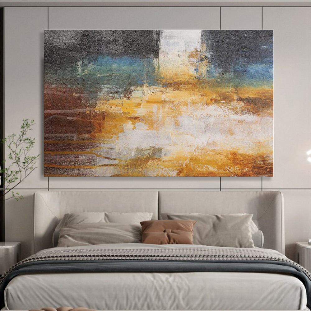 Gray, Black, Blue, Yellow Abstract Landscape Painting, Abstract Acrylic Art WB010