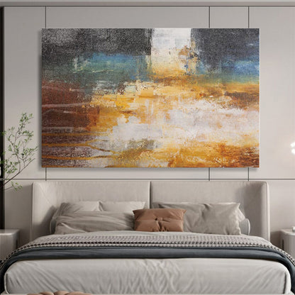 Gray, Black, Blue, Yellow Abstract Landscape Painting, Abstract Acrylic Art WB010