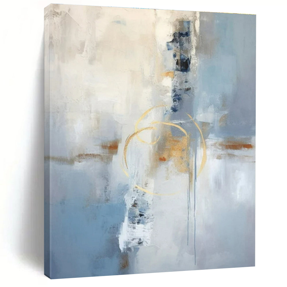 Hand Painted Art Blue, Gray, and Gold Textured Abstract Art HS752