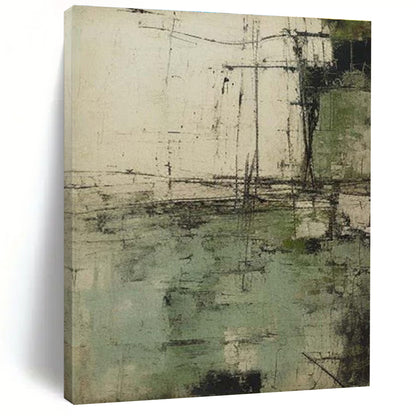 Unique Abstract Art Green & Beige Textured Abstract, Large Contemporary Wall Art HS336