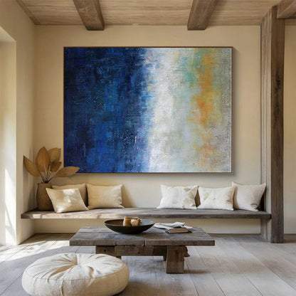 Huge Size Blue, White and Yellow Abstract Gradient Painting WB153