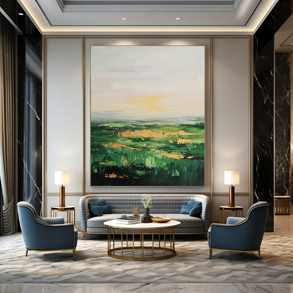 Green, Gold Abstract Landscape Art For Living Room and Study WS436