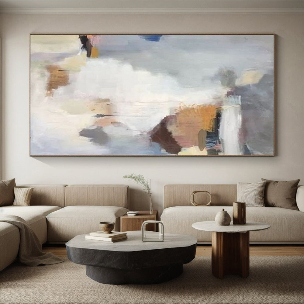 Hand-Painted Gray, White, and Brown Soft Abstract Painting For Sale HS004