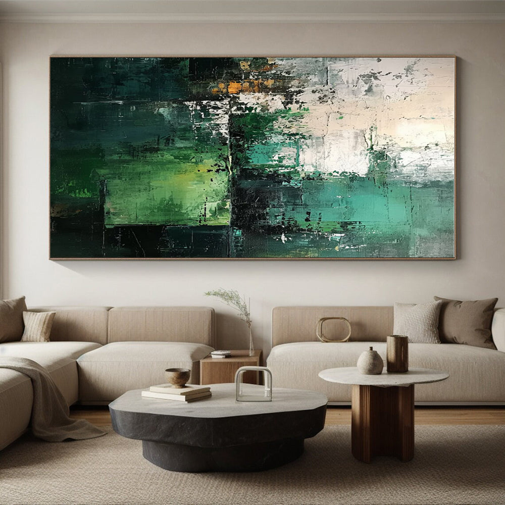 Hand-Painted Teal & Gray Abstract Art, Large Size Modern Art Acrylic  HS208